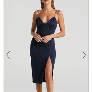 Showpo Big Ideas Midi Dress in Navy, size US 2